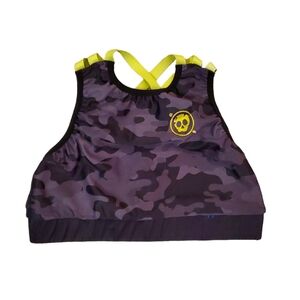 Cambro Women's Grey Camo Neon Strappy Crossfit Workout‎ Sports Bra Medium